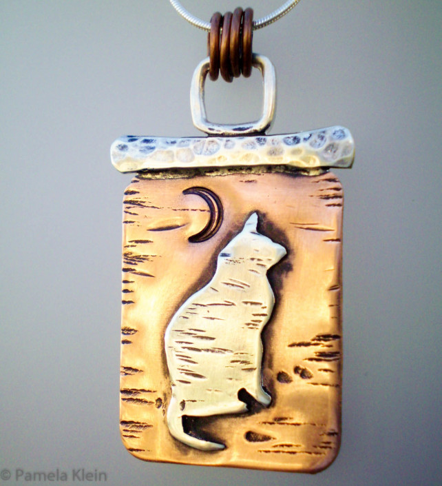 Wood Cat Copper Silver Pendant