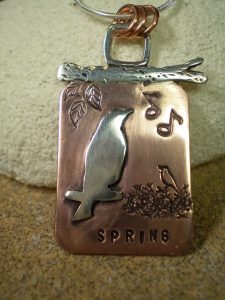 Copper Silver Songbird Pendant