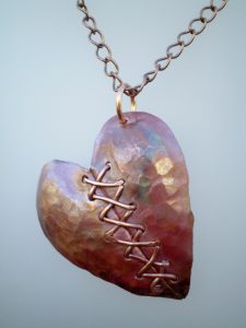 Folded Copper Trussed Heart Pendant