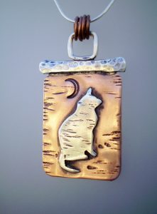 Copper Silver Wood-Cat Pendant