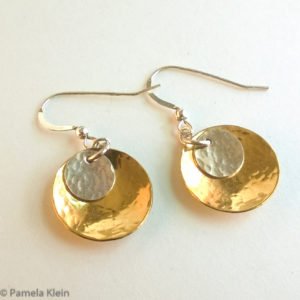 Brass-Silver Concave Disc Earrings Med