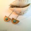Copper Silver Pendulum Earrings w Green Turquoise