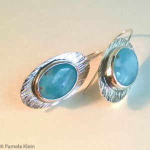 Oval Larimar Earrings w Textured Background
